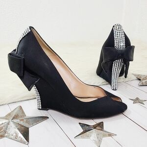 Aruna Seth Cerise diamante wedges black satin rhinestone size 39